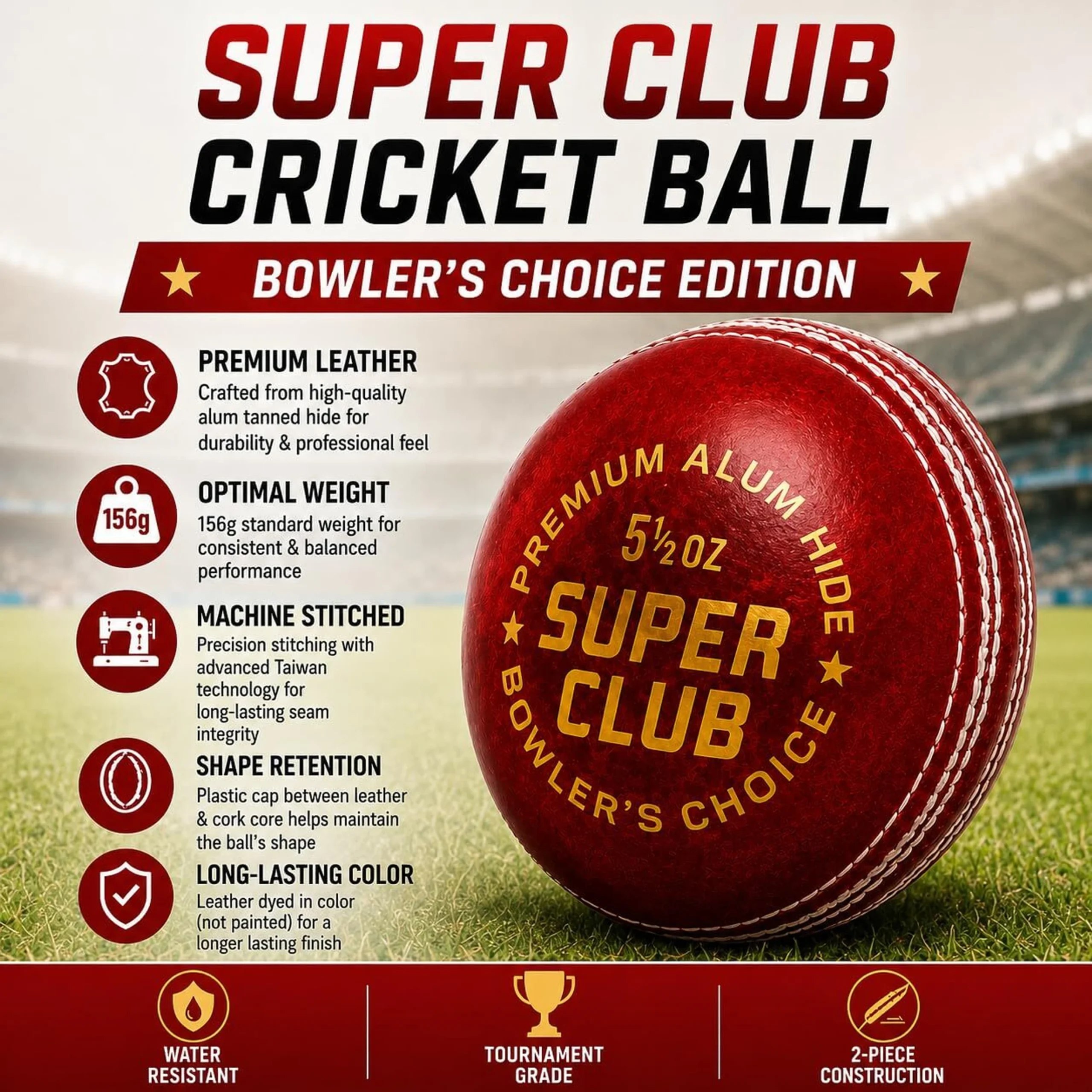 CANARY EXPORTS Red Leather Cricket Balls for Match & Practice Cricket Leather Ball (Standard, Pack of 2, Red) - Image 4